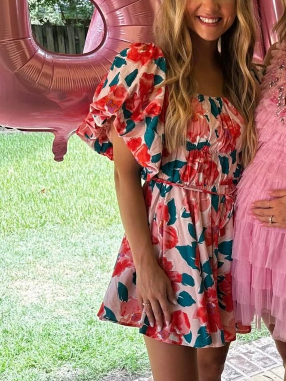 Dress Up Pink Floral Puff Sleeve Smocked Mini Dress